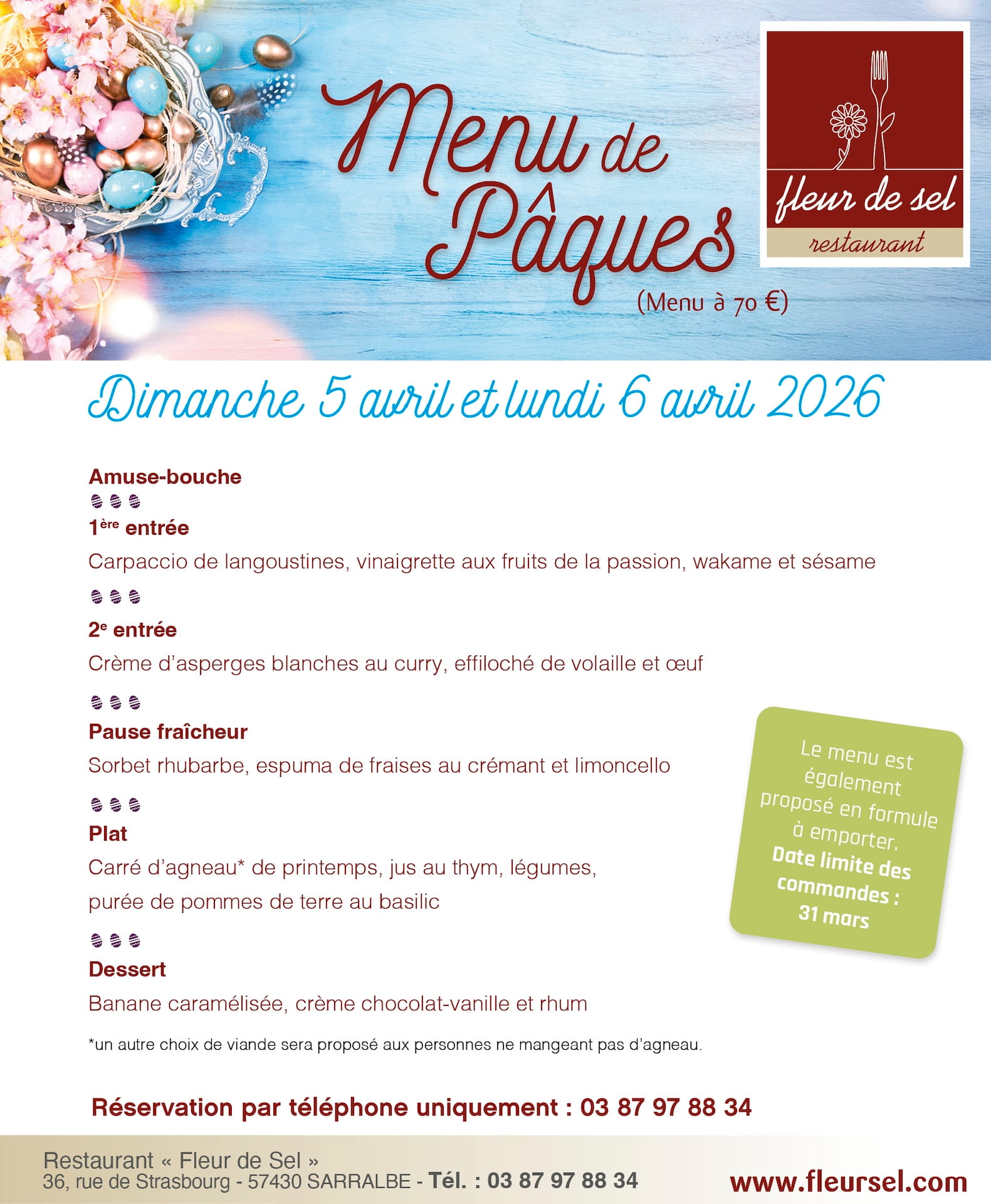 Fleur de Sel menu de Pâques